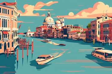 Venice, Italy. The lagoon and its historic palaces. 