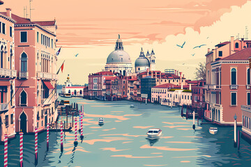 Venice, Italy. The lagoon and its historic palaces. 