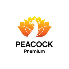 Beauty Peacock with lotus flower logo design