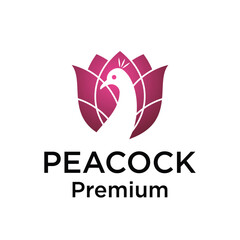 Peacock with petal flower logo design