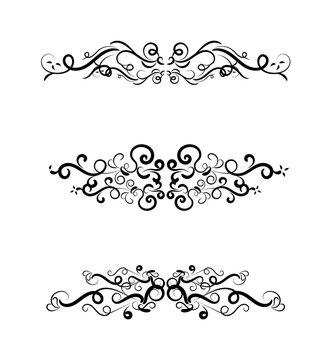 set of borders and swirl dividers decorative elements isolated on white