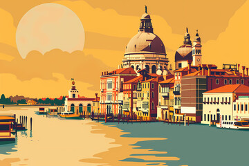Venice, Italy. The lagoon and its historic palaces.  - obrazy, fototapety, plakaty