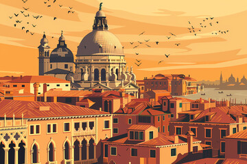Venice, Italy. The lagoon and its historic palaces. 