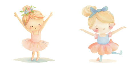 cute kid ballerina watercolor vector illustration © Finkha