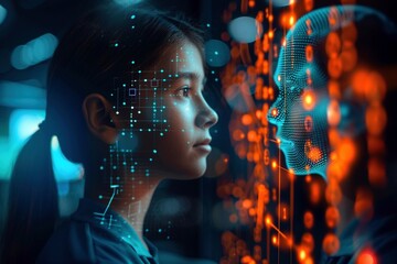 Future of education with AI-powered personalized learning, detailing how adaptive algorithms and virtual tutors are reshaping classroom dynamics. - obrazy, fototapety, plakaty