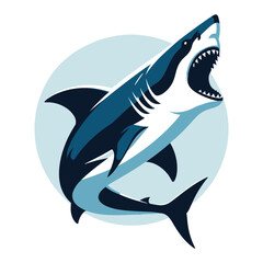 Naklejka premium Angry wild great white shark vector illustration, marine predator animal element illustration, swimming toothy shark design template isolated on white background