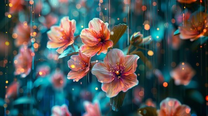 A vibrant screen displaying a digital garden in bloom - obrazy, fototapety, plakaty