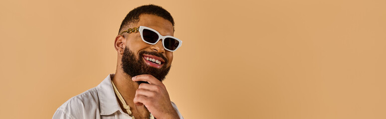 A man with a full beard and cool sunglasses, exuding confidence and style, standing out in a crowd...