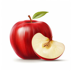 whole apple with cut piece on realistic side on isolated white background сreated with Generative Ai