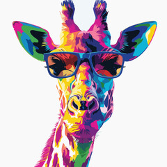 Cartoon colorful giraffe with sunglasses on white background © AlAmin