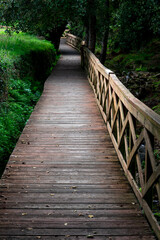 Fototapeta na wymiar Baredo mills wooden footpath in Pontevedra, Galicia.