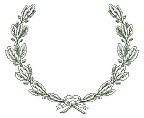 Oak wreath, branches, ribbon, award,symbol, vector hand drawing isolated on white - 774970122