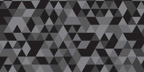 Abstract geometric Black and gray background seamless mosaic and low polygon triangle texture wallpaper. Triangle shape retro wall grid pattern geometric ornament tile vector square element.