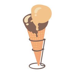 Ice cream cone on stand flat design