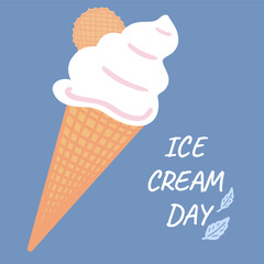 Ice cream day post with cone and vanilla ice cream