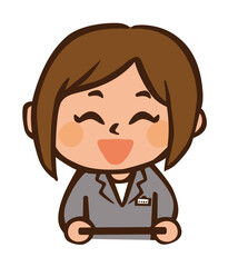 スーツを着てトレーを持っている女性の表情イラスト