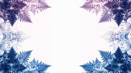 Fototapeta na wymiar Intricate fractal pattern mimicking a pinecones symmetry with deep blues and purples set against a contrasting white background with empty space for text