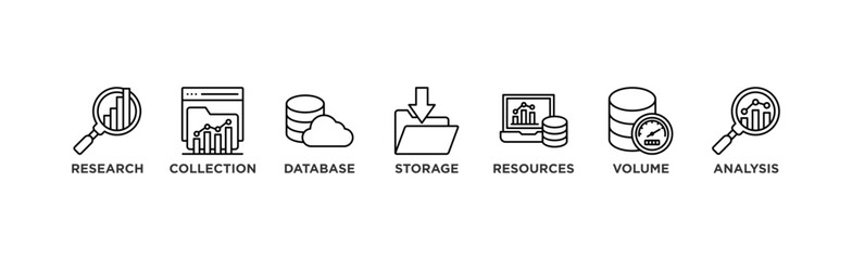 Big data banner web icon vector illustration concept with icon of research, collection, database, storage, resources, volume and analysis	