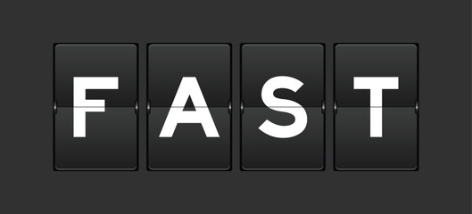 Black color analog flip board with word fast on gray background