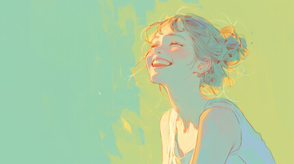 空を見上げて笑う女性