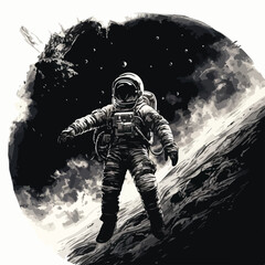 Astronaut in spacesuit fling in the space with space rocket  © AlAmin