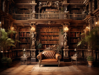 Elegant Legacy: Ancient Books Artfully Arranged in Opulent Library 