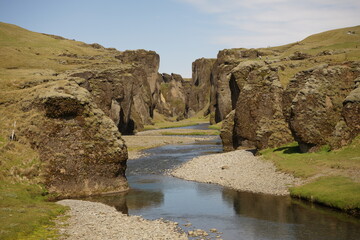 View of the Fjaðrárgljúfur canyon and the Fjaðrár river in Iceland