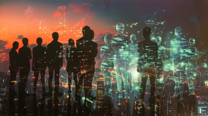 A group of faceless individuals stand in silhouette   AI generated illustration
