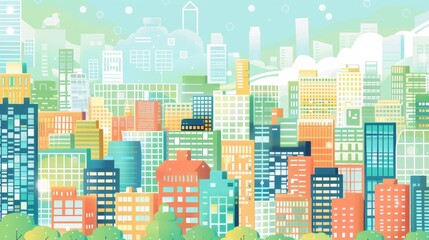 A lively cityscape with buildings pulsing with the i  AI generated illustration