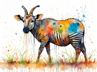 Colorful painting art striped African grassland animal pictures, illustrations