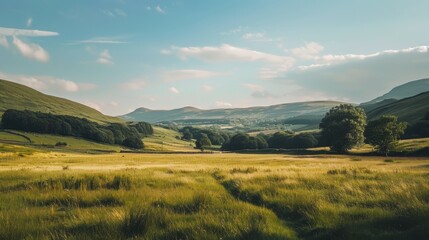 A peaceful countryside scene with rolling hills  AI generated illustration