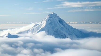 A pristine white mountain peak soaring above the clo  AI generated illustration - obrazy, fototapety, plakaty