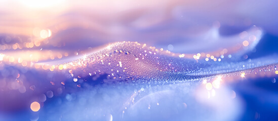 Abstract smooth purple background - glistening dew drops on a surface, illuminated by soft light, creating a magical atmosphere with bokeh effects enhancing the visual appeal. 