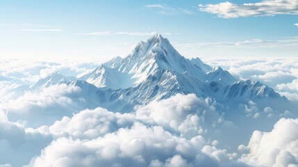 A pristine white mountain peak soaring above the clo AI generated illustration - obrazy, fototapety, plakaty