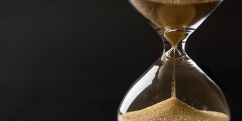 A sand timer is shown with a small amount of sand still in it - obrazy, fototapety, plakaty
