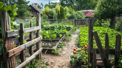 A small vegetable garden with raised beds and  rust  AI generated illustration