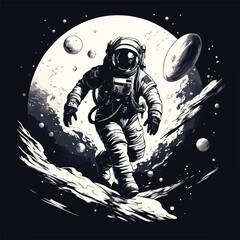 Astronaut in spacesuit fling in the space with space rocket  © AlAmin
