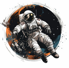 Astronaut in spacesuit fling in the space with space rocket  - obrazy, fototapety, plakaty