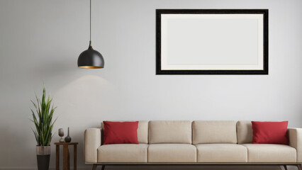Modern Living Room with Empty Photo Frames Adorning Wall