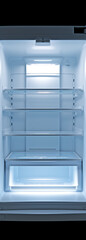 Portrait of an inside opened mini empty refrigerator, minimalist сreated with Generative Ai
