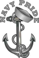 Navy - naval warfare branch of the Armed Forces. Anchor symbol. Poster, card, banner, tattoo