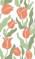 Flowers seamless pattern groovy orange tulip florals contemporary print. Minimal retro design for prints. Vector illustration.