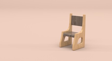Wooden chair on a dark background, wooden chair with two tones of wood, lonely (3d illustration)	