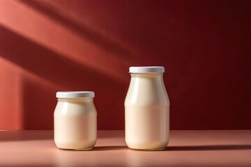 Product packaging mockup photo of yoghurt bottle, studio advertising photoshoot