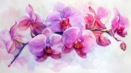 Vibrant orchid watercolor, realistic style, bright and detailed, capturing the essence of the flower