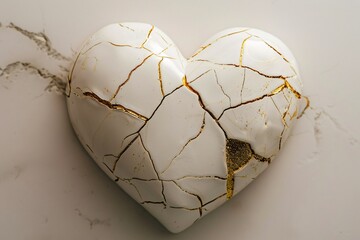 Fototapeta na wymiar a white heart with gold crack