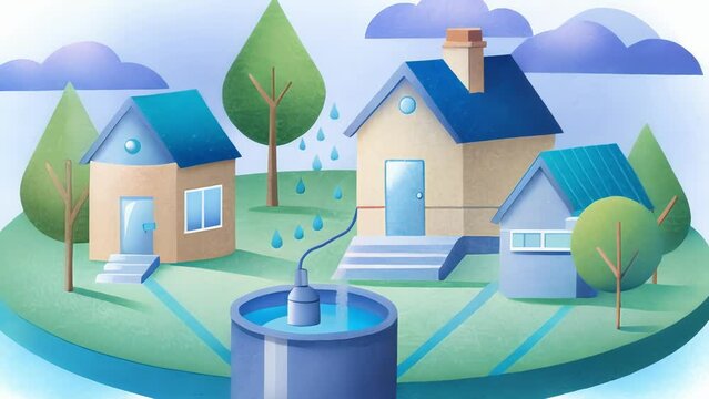 A diagram showcasing the benefits of using a rainwater harvesting system in a residential setting including lower utility bills and reduced