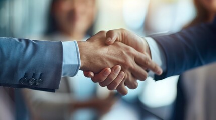 Two men shaking hands in a business setting