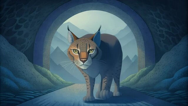 A sleek bobcat stalks cautiously through a narrow tunnel its keen senses alert for any potential danger as it crosses a bustling highway.