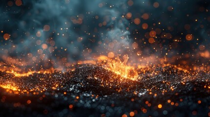 Graphic resources. Abstract and futuristic black background with copy space. Broken and explode black material particles and fragments 3d rendering